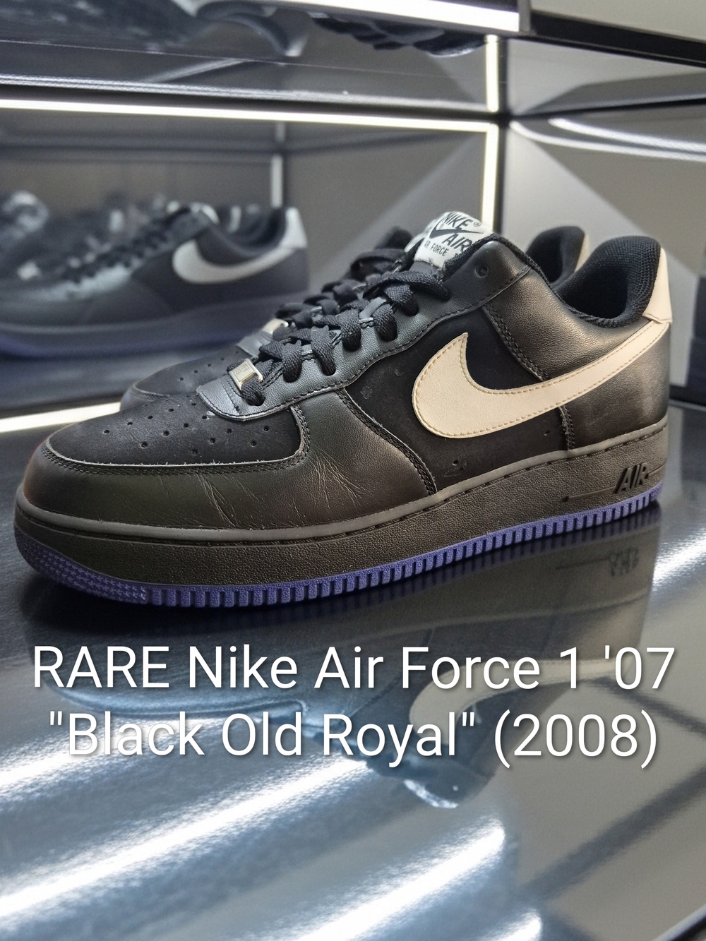Nike Air Force 1 '07 Rare "Black Old Royal" (2008) Mens 12 EUC